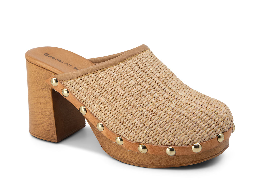 Melody Raffia Upper Mule with studs_front angle view