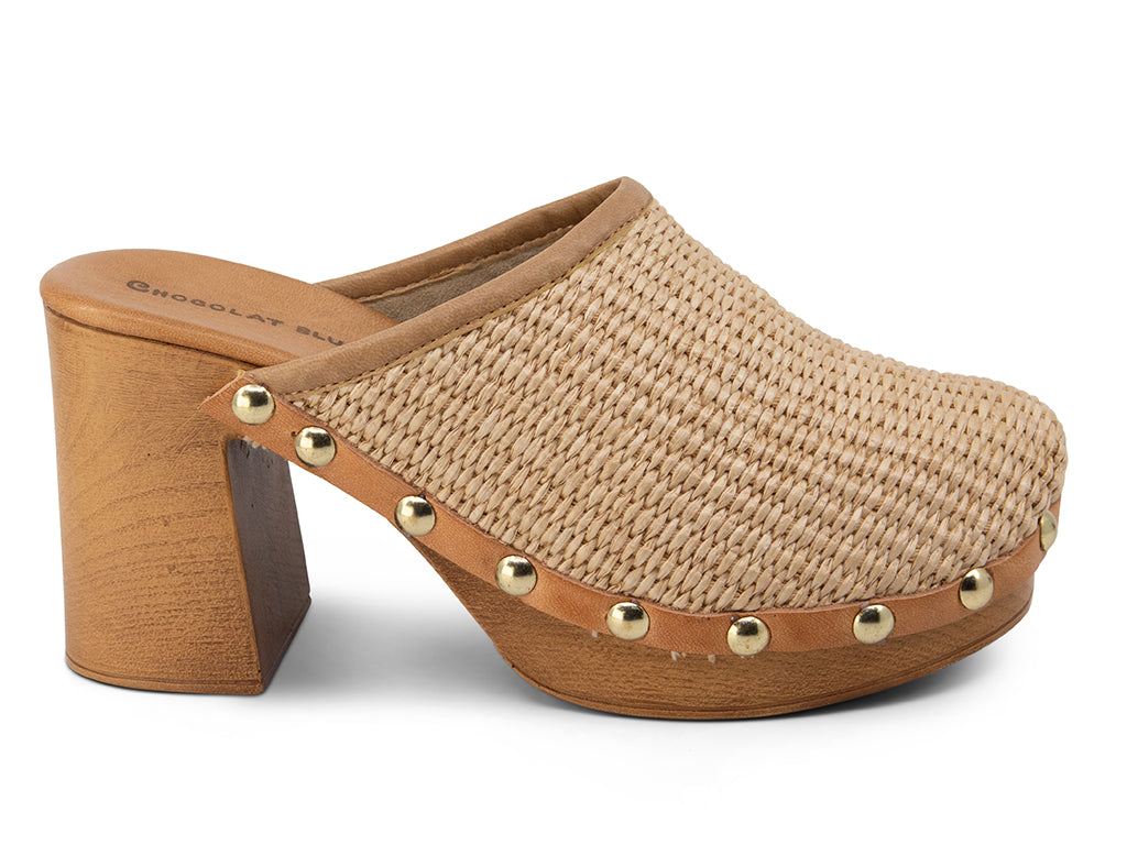 Melody Raffia Upper Mule with studs_side view
