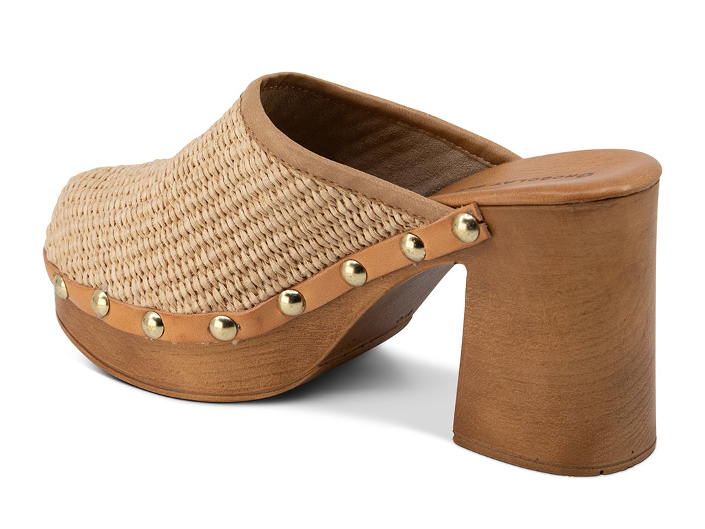 Melody Raffia Upper Mule with studs_back and side angle view