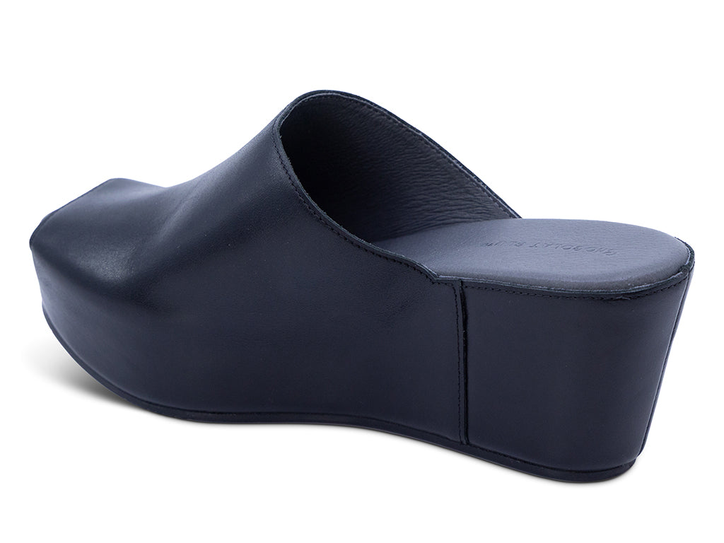 black leather wedge slide with peep toe - inner side view