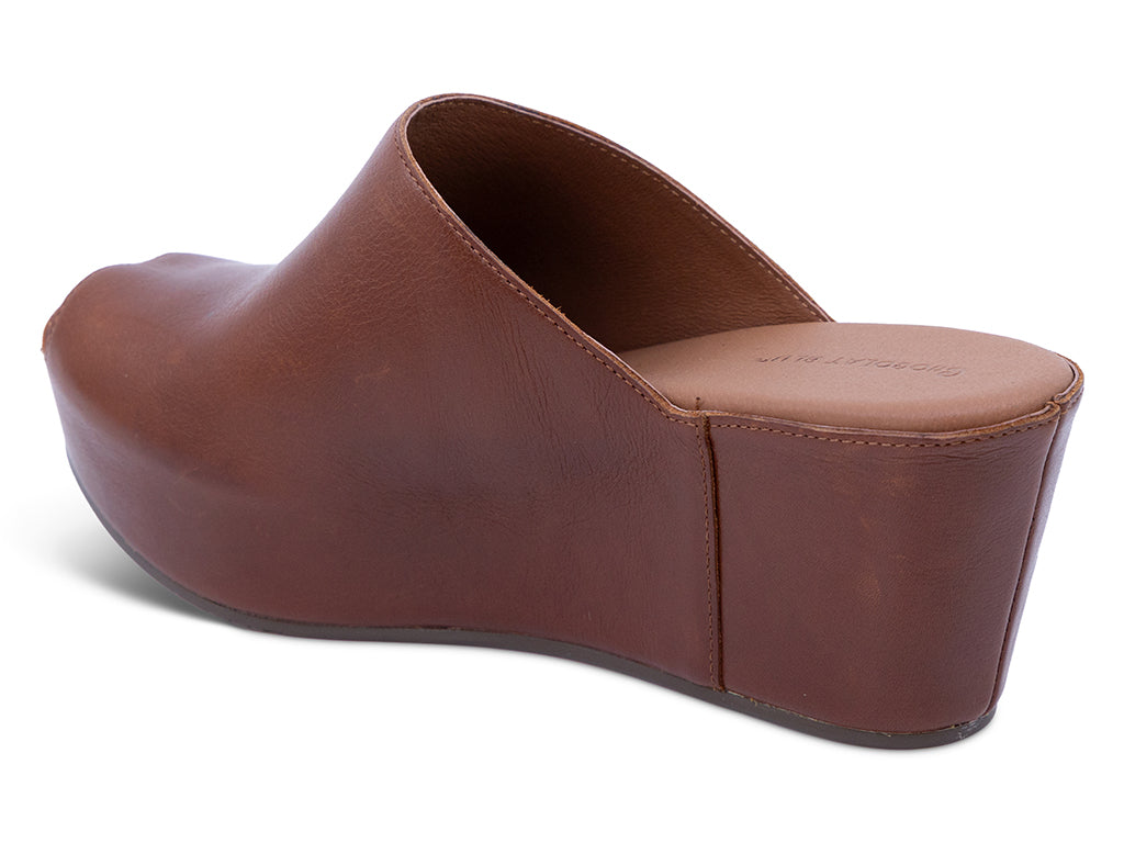 brown leather wedge slide with peep toe - inner side view