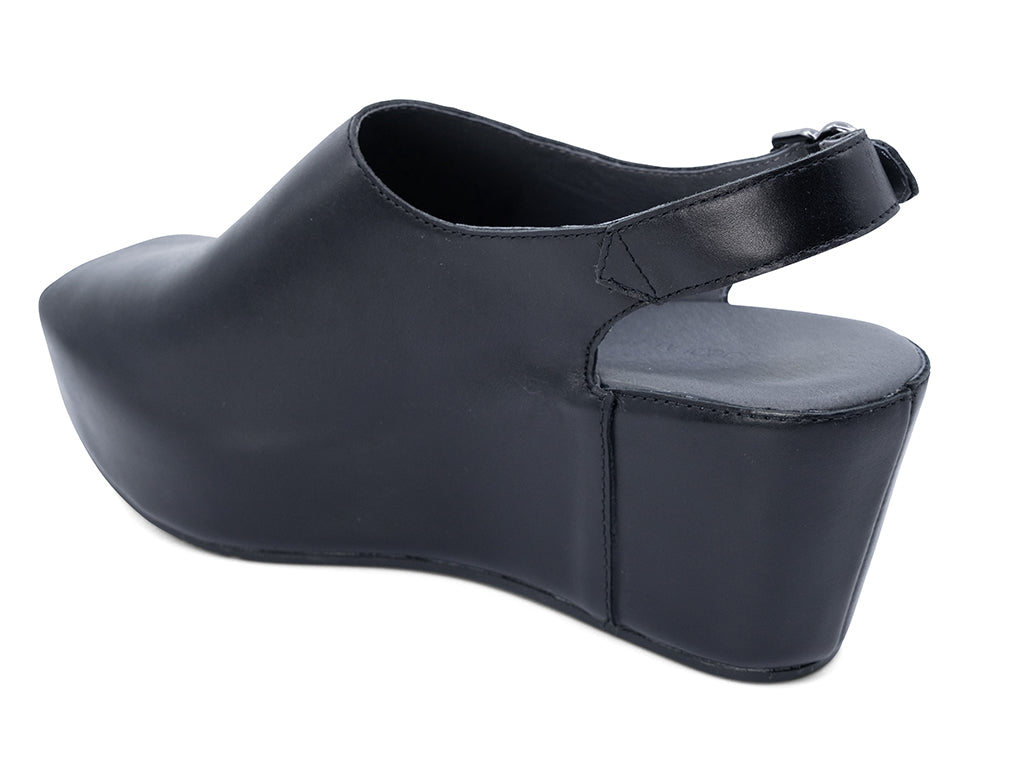 black leather wedge slingback with an open toe - inner side view