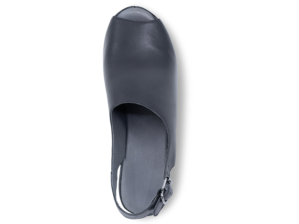 black leather wedge slingback with an open toe - top view