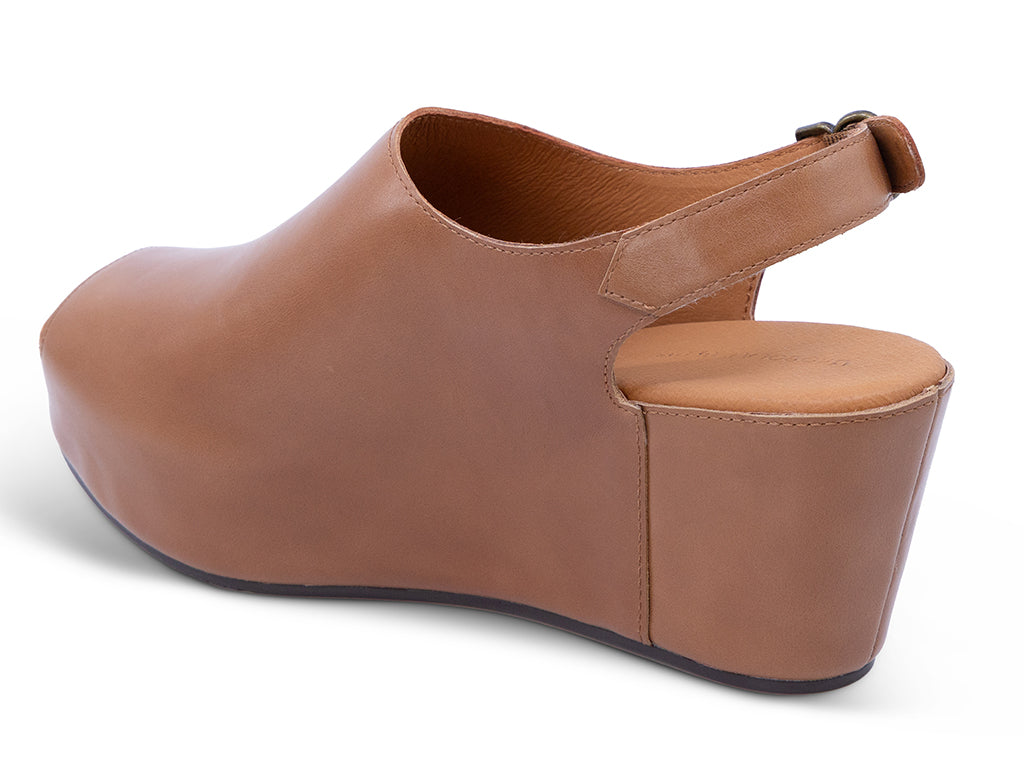 whiskey colored leather wedge slingback with an open toe - inner side view
