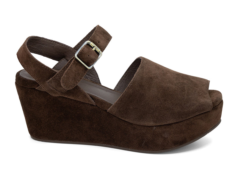 peep toe chocolate wedge sandal with ankle strap - outer side view