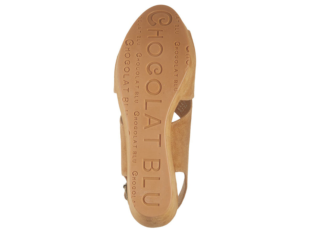 Tan sandal sole with 'Chocolat Blu' branding on a white background