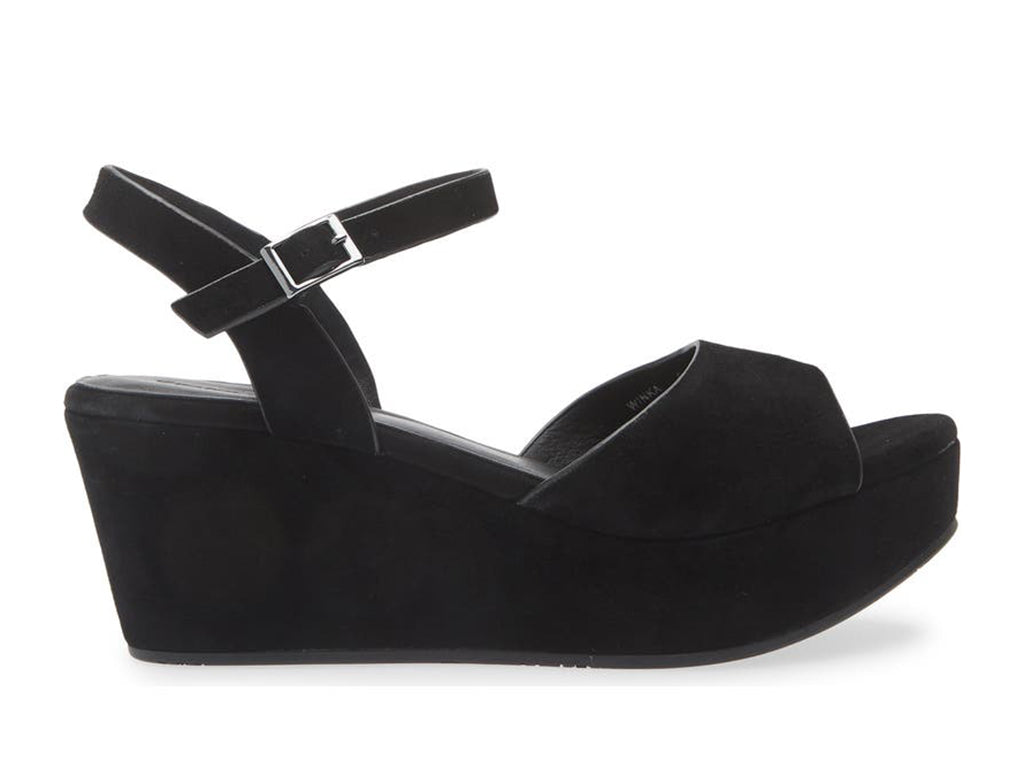 black suede platform sandal with ankle strap-side