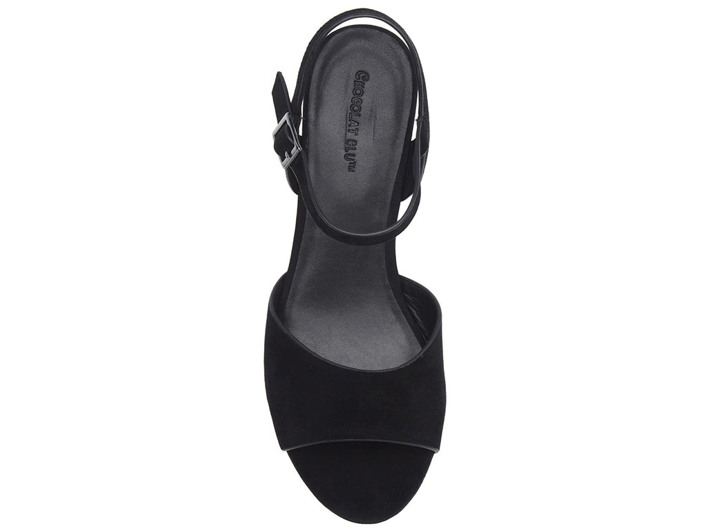 black suede platform sandal with ankle strap-top