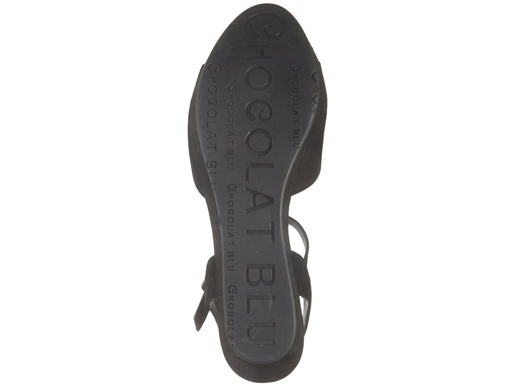 Black sandal sole with 'Chocolat Blu' branding on a white background