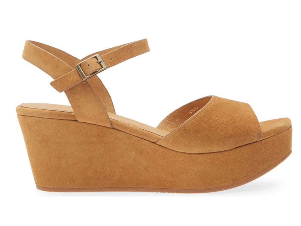 camel suede platform sandal with ankle strap-side