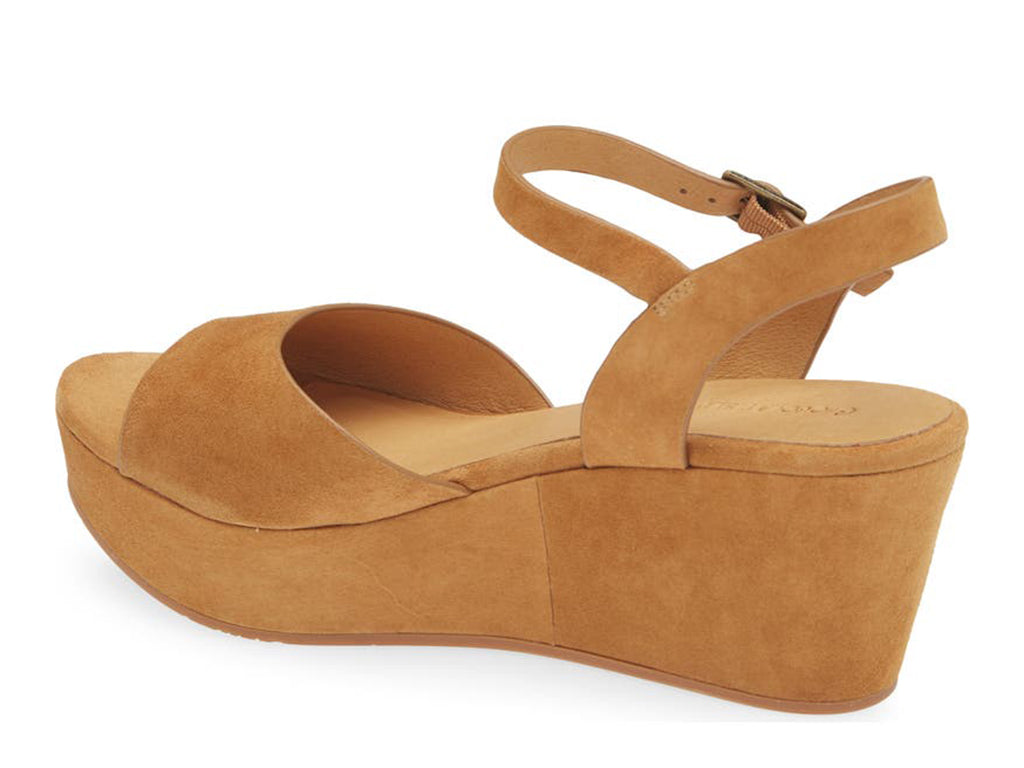 camel suede platform sandal with ankle strap-back