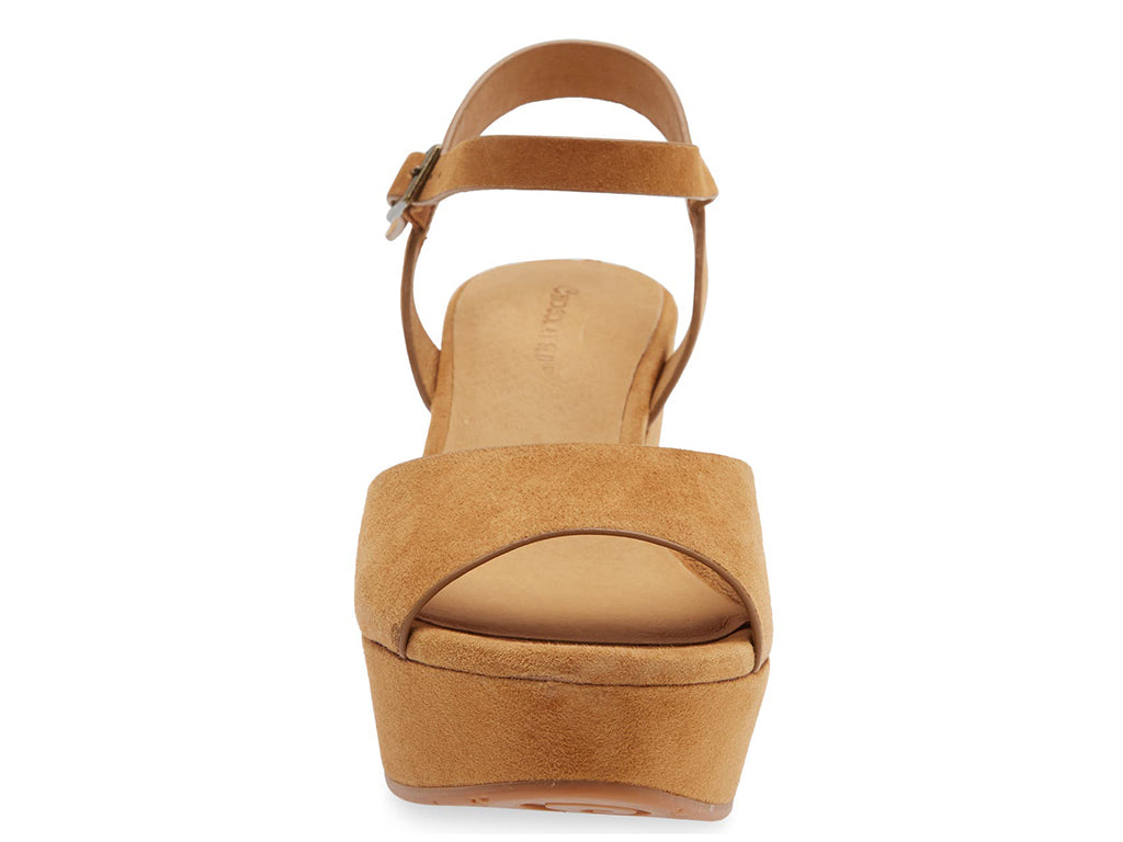 camel suede platform sandal with ankle strap-front
