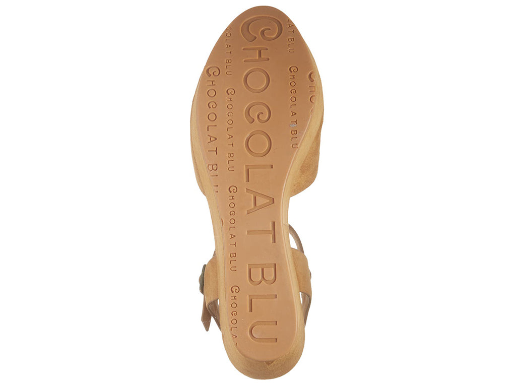 Tan sandal sole with 'Chocolat Blu' branding on a white background