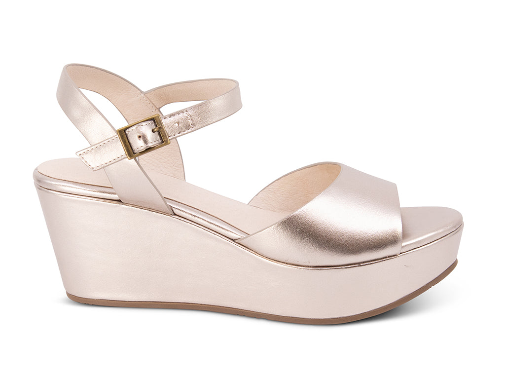platinum wedge sandal with ankle strap - side view