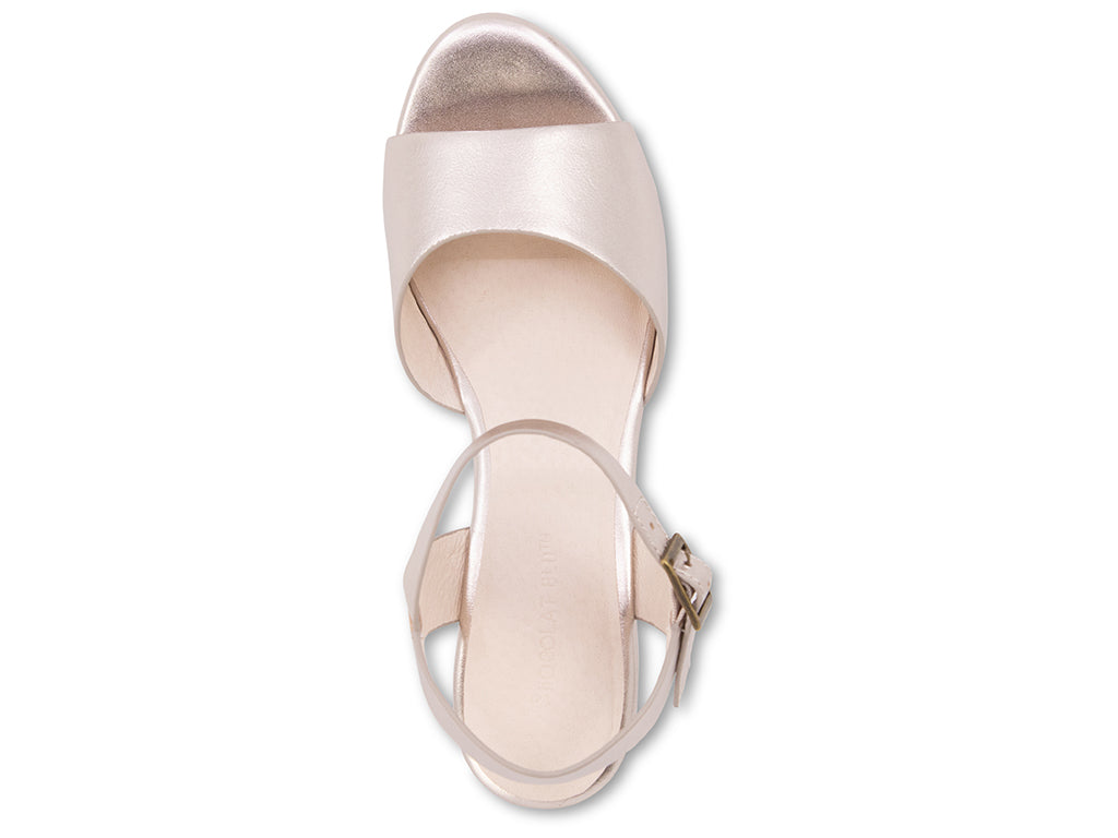 platinum wedge sandal with ankle strap - view from the top