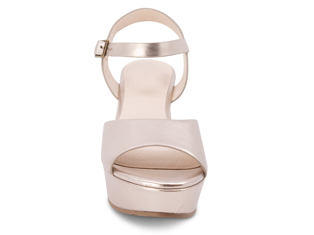 platinum wedge sandal with ankle strap - front view