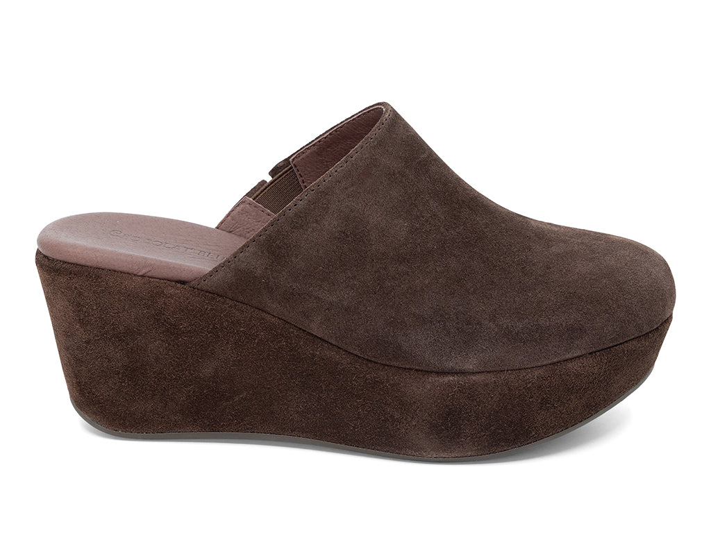 wedge chocolate suede mule - outer side view