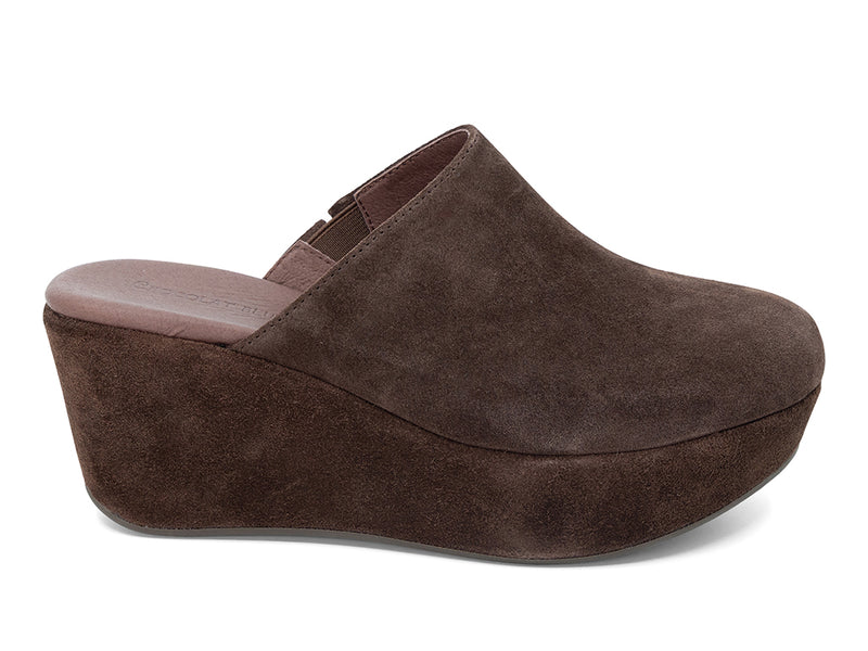 wedge chocolate suede mule - outer side view