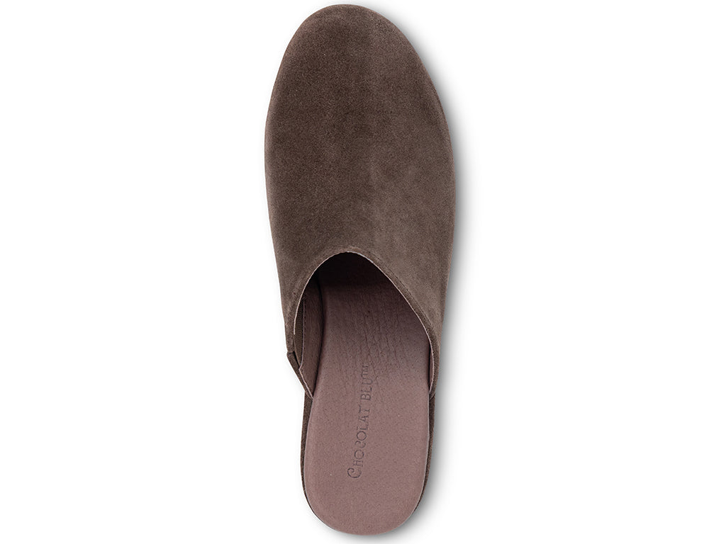 wedge chocolate suede mule - top view