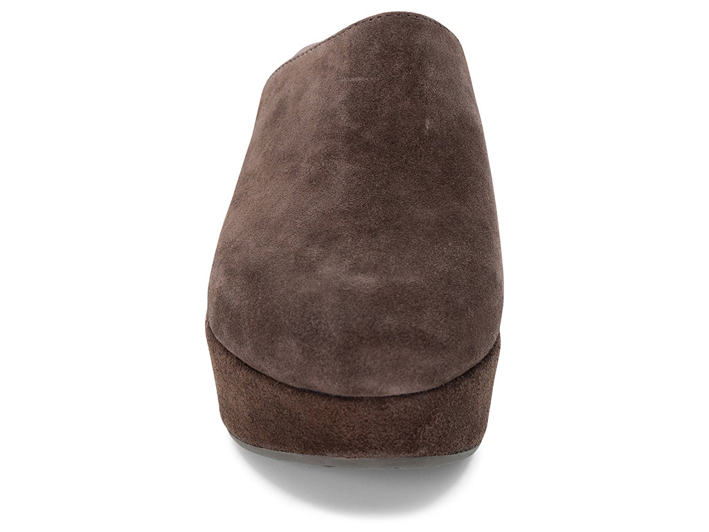 wedge chocolate suede mule - front view