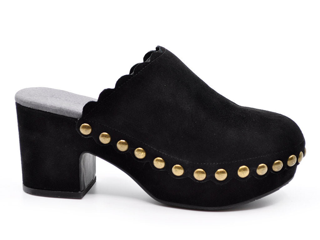 Gemini Black Suede Clogs